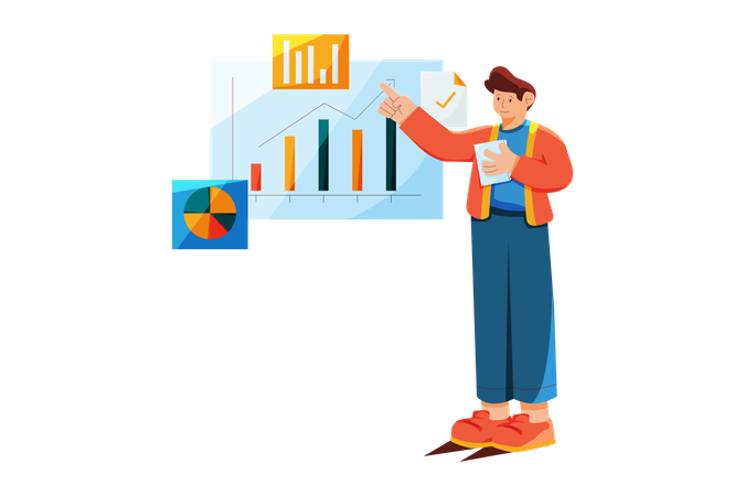 Man doing data analytics  Illustration