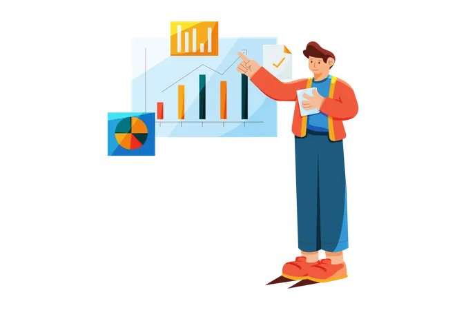 Man doing data analytics  Illustration