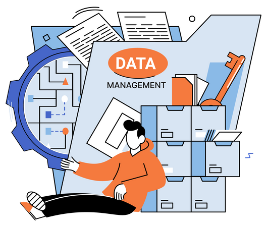 Man doing data management  Illustration