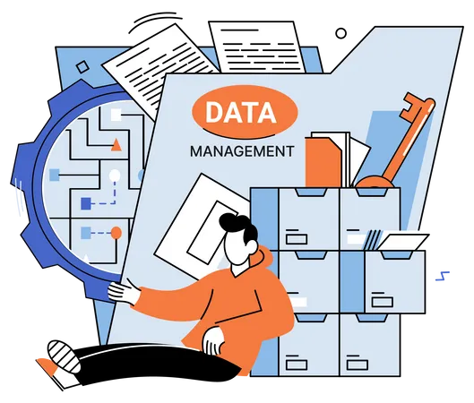 Data Management Metaphor Privacy Media Center Business Protection Rational Storage Of Information Digital Privacy Efficient Data Manager Cost Effective Safe Organization Storage And Use Of Data Illustration