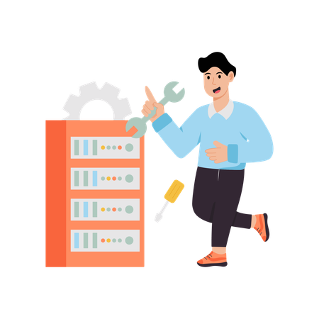 Man doing data server setting  Illustration