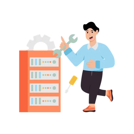 Man doing data server setting  Illustration