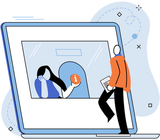 Man doing data verification at customer care  Illustration
