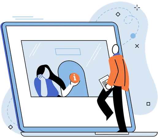 Man doing data verification at customer care  Illustration