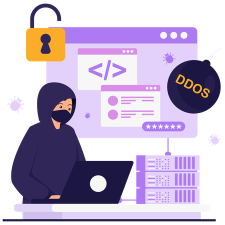 DDoS攻撃中の男性  イラスト