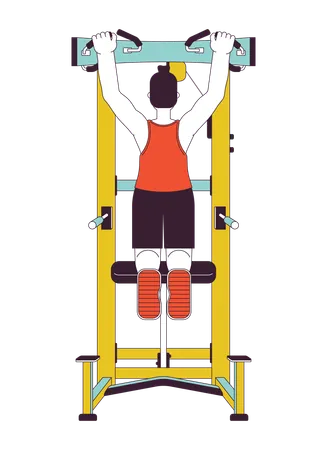 Man Doing Dead Hangs On Pull Up Machine Flat Line Color Vector Character Editable Outline Full Body Person On White Stretching Upper Body Simple Cartoon Spot Illustration For Web Graphic Design Illustration