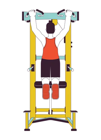 Man doing dead hangs on pull up machine  Illustration