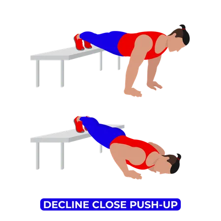 Man Doing Decline Close Push Up Exercise  Illustration