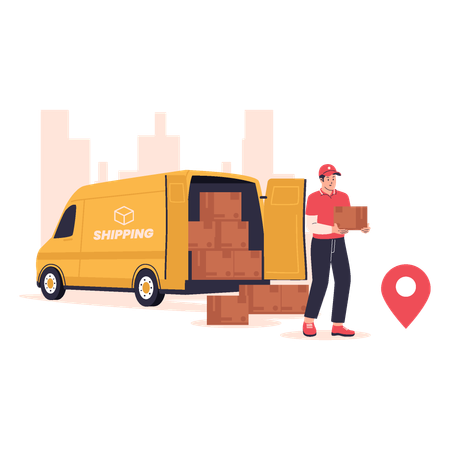 Man doing Delivery at Drop Off Point  Illustration