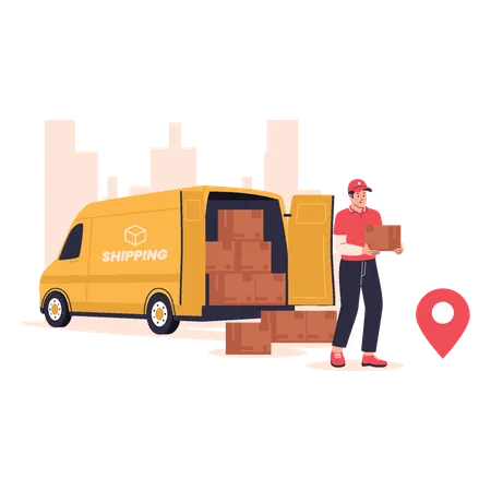 Man doing Delivery at Drop Off Point  Illustration