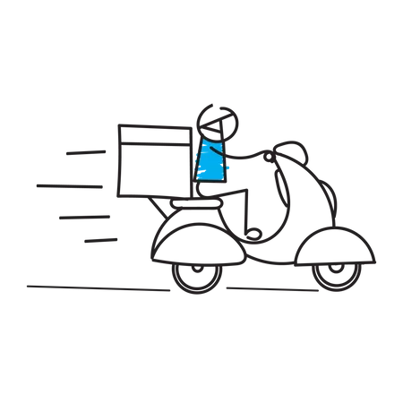 Hand Drawn Doodle Scooter Delivery Courier Illustration Vector Illustration