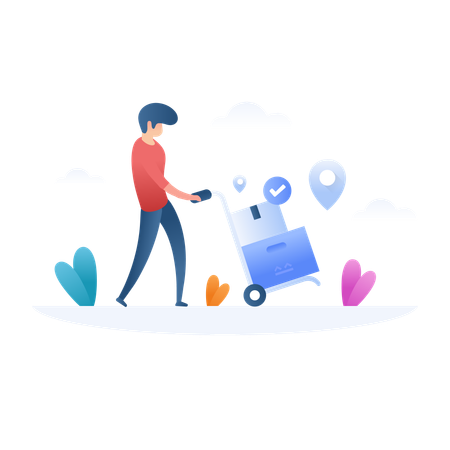 Man doing delivery with Hand Truck  Illustration