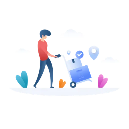 Man doing delivery with Hand Truck  Illustration