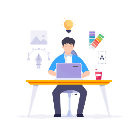 Man doing designing work at office  Illustration