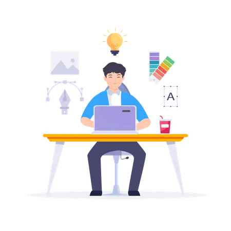 Man doing designing work at office  Illustration