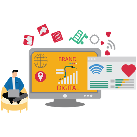Man Doing Digital Branding  Illustration