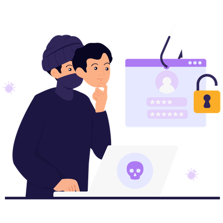Man doing Digital Identity Theft  Illustration