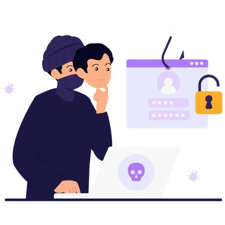 Man doing Digital Identity Theft  Illustration