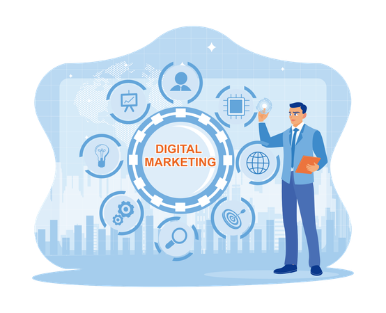 Man doing digital marketing  Illustration