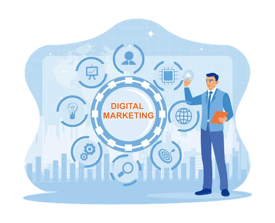 Man doing digital marketing  Illustration