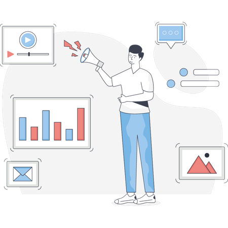 Man Doing Digital Marketing  Illustration