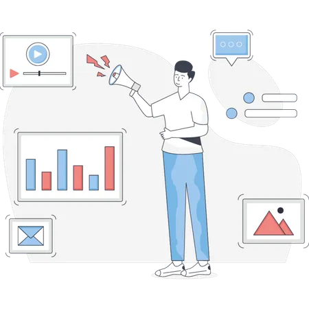 Man Doing Digital Marketing  Illustration