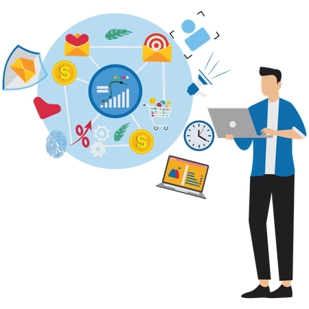 Man Doing Digital Marketing Strategy  Illustration