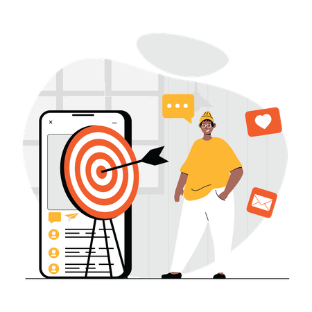 Man doing digital marketing to achieve target  Illustration