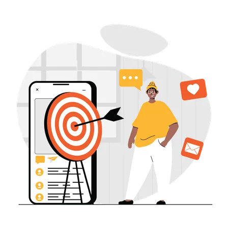 Man doing digital marketing to achieve target  Illustration