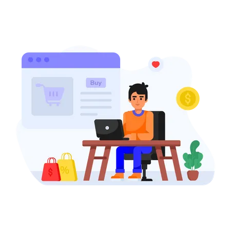 Man doing digital shopping Illustration