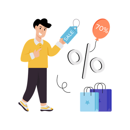 Man doing Discount Shopping  Illustration