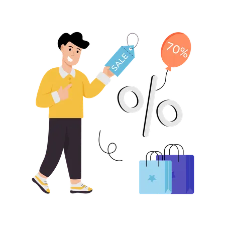 Man doing Discount Shopping  Illustration