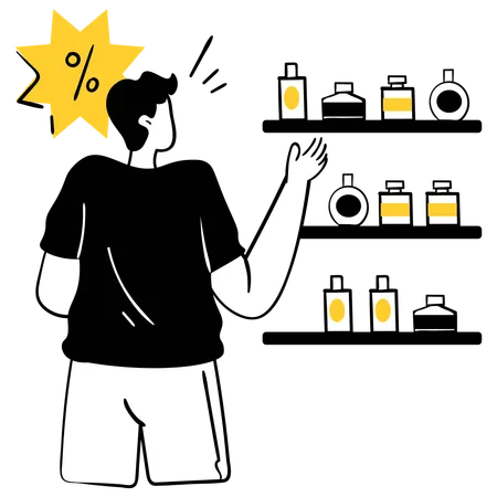 Man doing discount shopping  Illustration