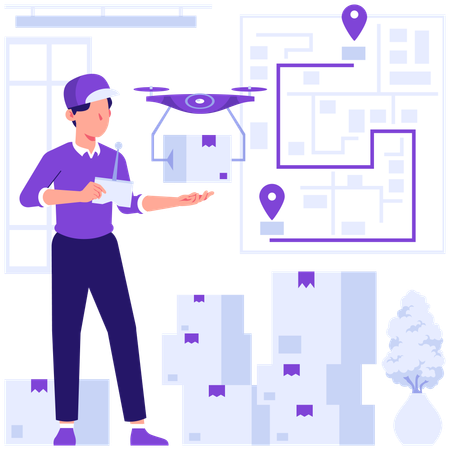 Man doing drone delivery  Illustration