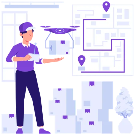 Man doing drone delivery  Illustration