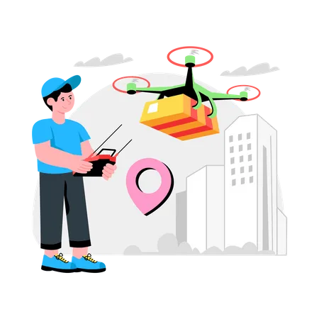 Man doing Drone Delivery  Illustration