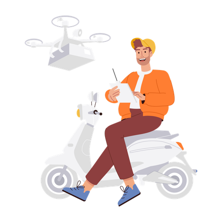 Man doing Drone Delivery  Illustration