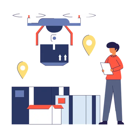 Man doing Drone Delivery  Illustration