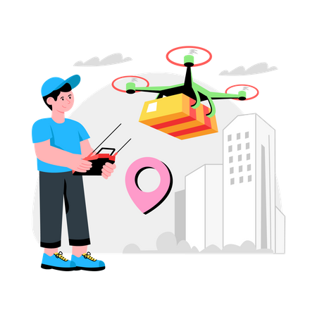 Man doing Drone Delivery  Illustration