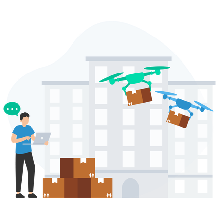 Man Doing Drone Delivery Service  Illustration