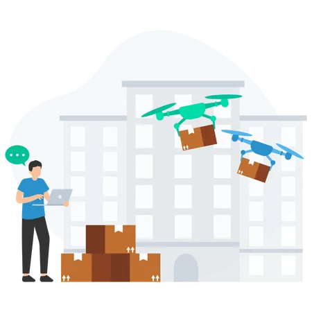 Man Doing Drone Delivery Service  Illustration