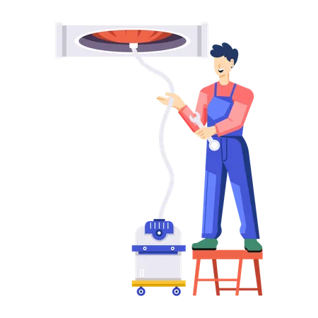 Man doing Duct Cleaning  Illustration