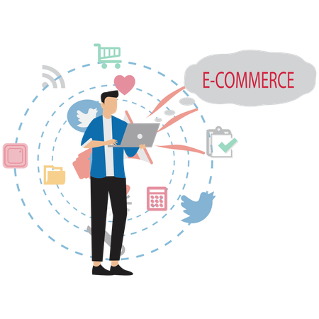 Man Doing E-commerce Marketing  Illustration