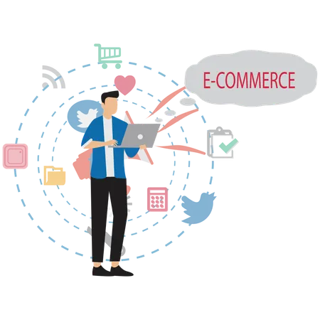 Man Doing E-commerce Marketing  Illustration