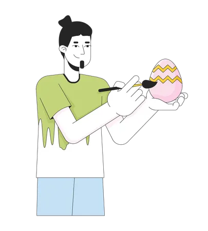 Easter Egg Painting Man Adult Caucasian 2 D Linear Cartoon Character Holding Egg Happy Guy Isolated Line Vector Person White Background Easteregg Eastertide Custom Color Flat Spot Illustration Illustration