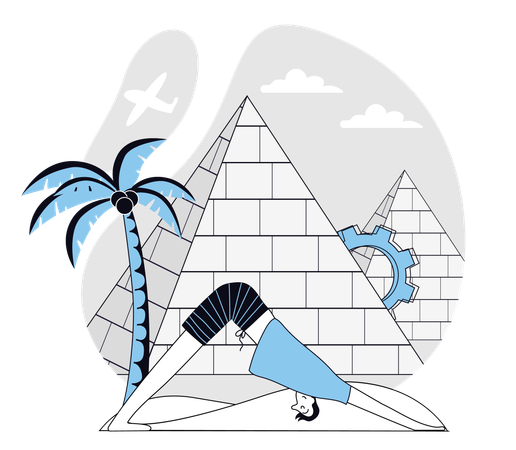 Man doing exercise at Egypt pyramid  Illustration