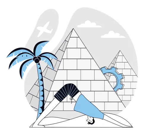 Man doing exercise at Egypt pyramid  Illustration