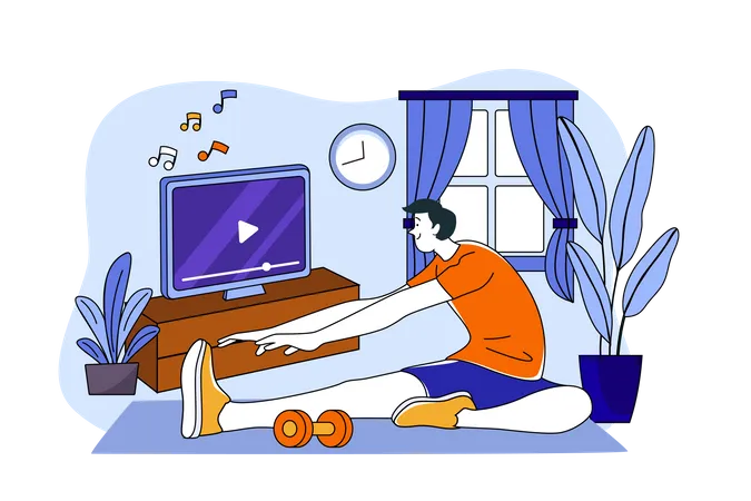 Man Doing Exercise At Home Illustration
