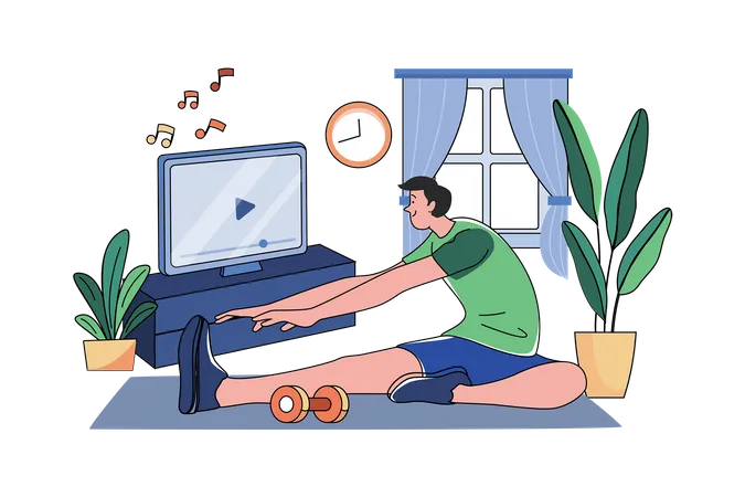 Man Doing Exercise At Home Illustration
