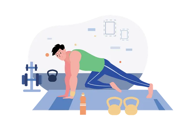 Man Doing Exercise At Home  Illustration